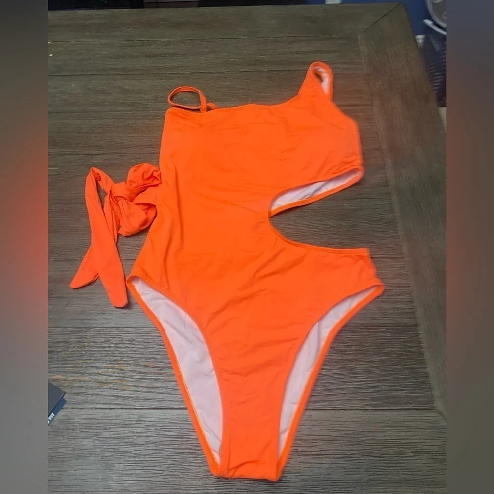 Women's One-Pieces Plain Sexy Swimsuit Asymmetrical Neck Orange XL